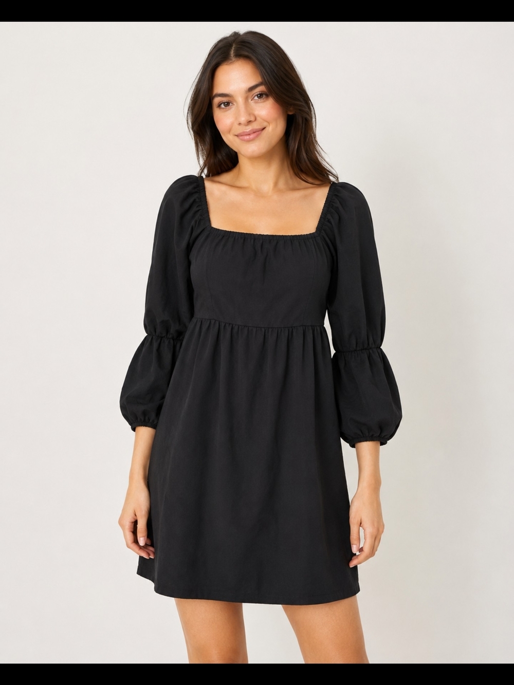 Extra Women’s Black Square Neck Puff Sleeve Mini Dress – Size Small